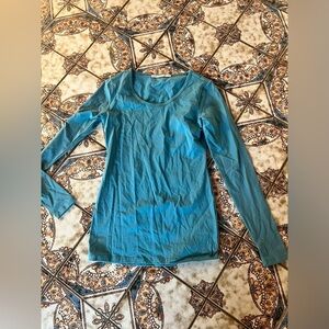 Peruvian Connection Teal/Green Long Sleeve Blouse stretchy top xs casual preppy